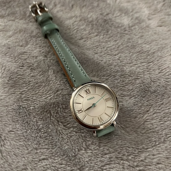 Silver Fossil Mini Jacqueline Three-Hand Teal Blue - Picture 3 of 3